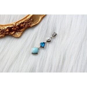 Larimar Gemstone Necklace, Sterling Silver Gemstone Necklace, Pearl Necklace